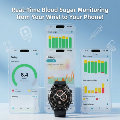 🔥🔥🔥HW Painless Blood Glucose ALL DAY Monitoring Smart Bluetooth Watch