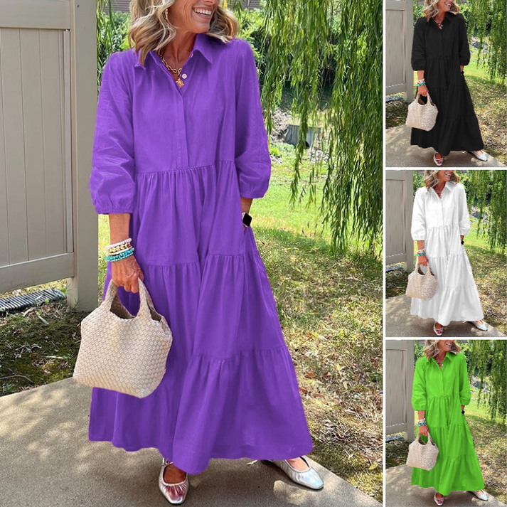 👗Women’s Casual Loose Fit Lapel Ankle Length Dress