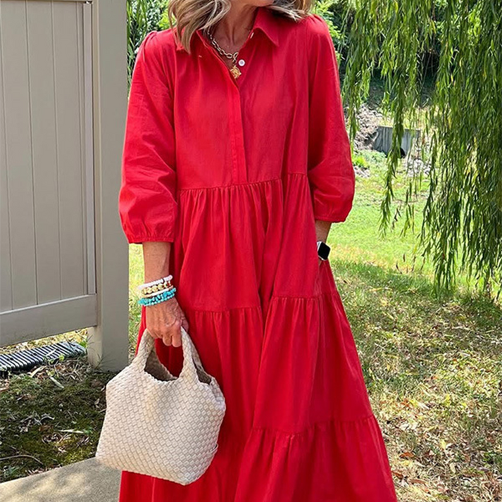 👗Women’s Casual Loose Fit Lapel Ankle Length Dress