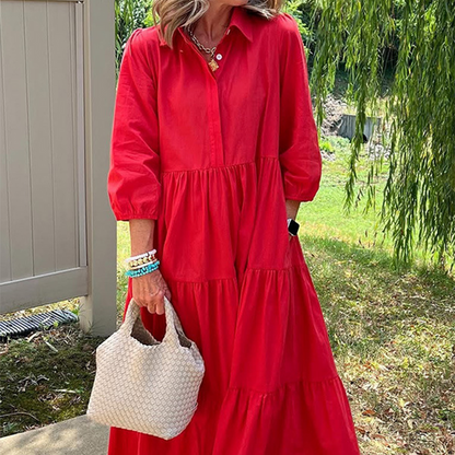 👗Women’s Casual Loose Fit Lapel Ankle Length Dress